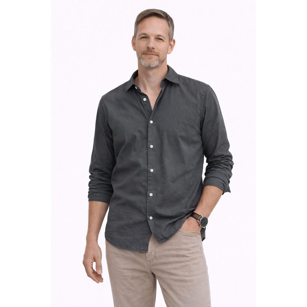 Zara Button Down Shirt Mens Medium Grey Slim Fit Textured Long Sleeve Minimalist